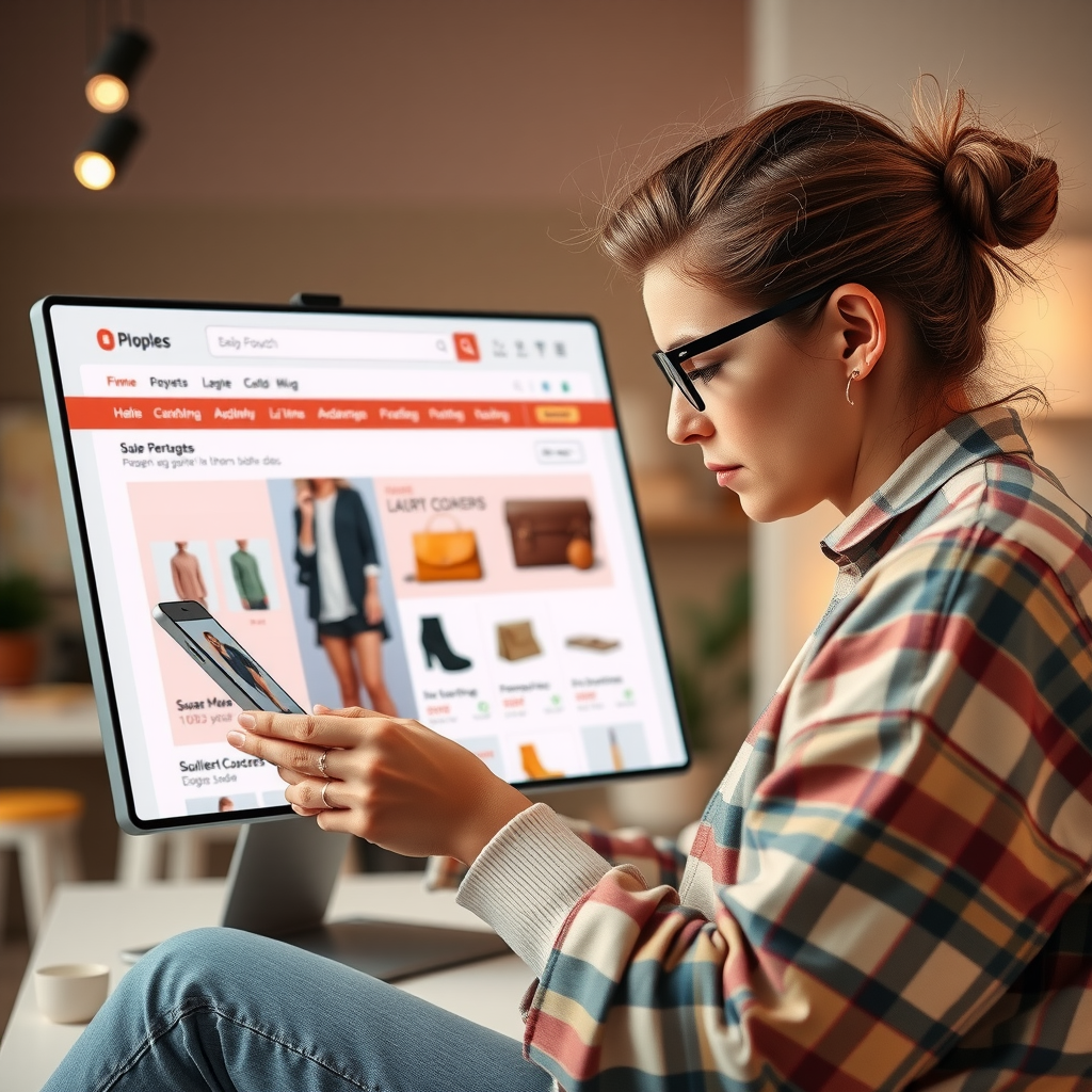 Customer browsing products on a beautifully designed e-commerce website with intuitive navigation, high-quality product images, detailed descriptions, and smooth add-to-cart functionality