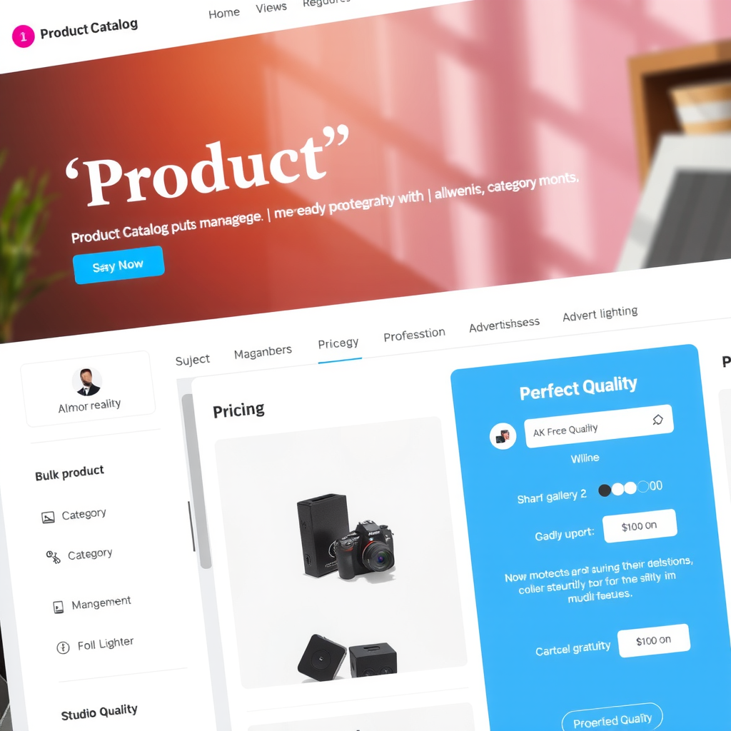User-friendly product catalog management interface showing bulk product upload, category organization, image gallery management, and pricing configuration tools
